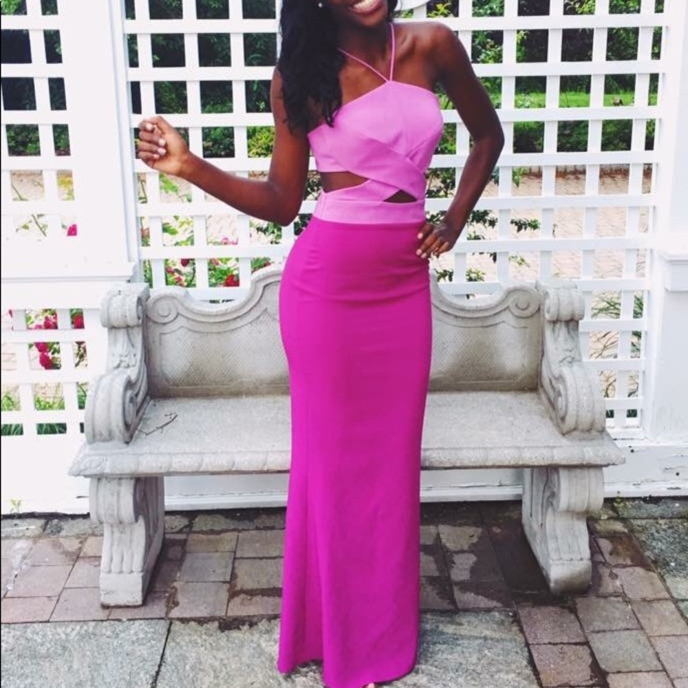 PINK STRAPLESS CUTOUT PROM DRESS - Picture 2 of 5